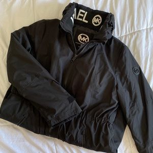 Black long coat with hidden hood M